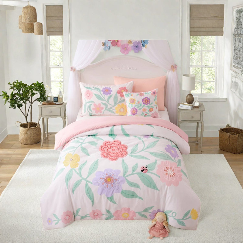Ensembles de literie à motif floral, ensemble d'édredon 4 pièces pour lit simple TG