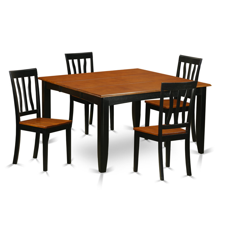 5 Piece Modern Dining Table Set Includes a Square Wooden Table with Butterfly Leaf and 4 Dining Room Chairs, Black & Cherry
