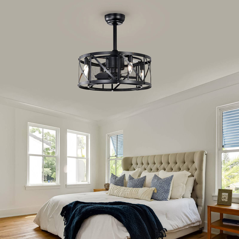 Ventilateur de plafond industriel à 20 pales de 20 po avec télécommande, ventilateur de plafond à 5 pales en ABS de petite taille - noir mat
