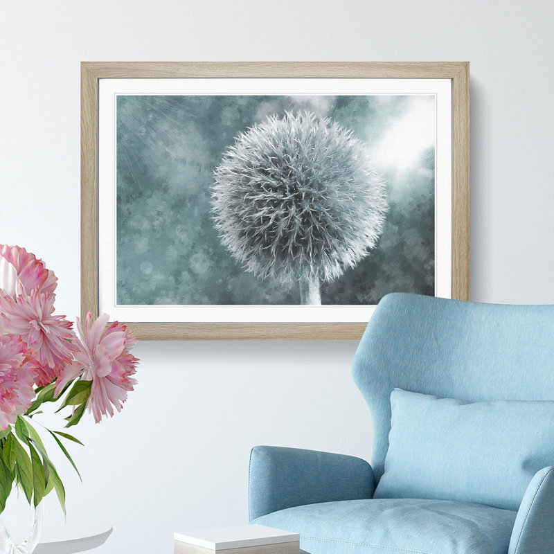 Globe Thistle - Picture Frame Graphic Art Print, 45cm H x 63cm W x 2cm D, Oak Framed