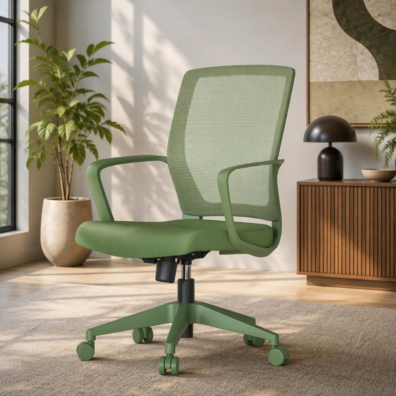 Colourful Office Task Chair 350LBS, Home Office, Mesh Back, Comfortable Sitting, Fixed Armrest, Swivel, Height Adjustable Chair (Green)