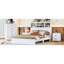 Grand lit rétro avec compartiments de rangement pour tête de lit et prise de charge, plateforme moderne blanche-57278995
