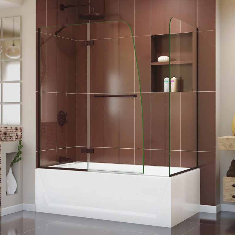 Porte de baignoire demi-cadre avec panneau de retour l 57 po x H 58 po Aqua Ultra, Bronze huilé