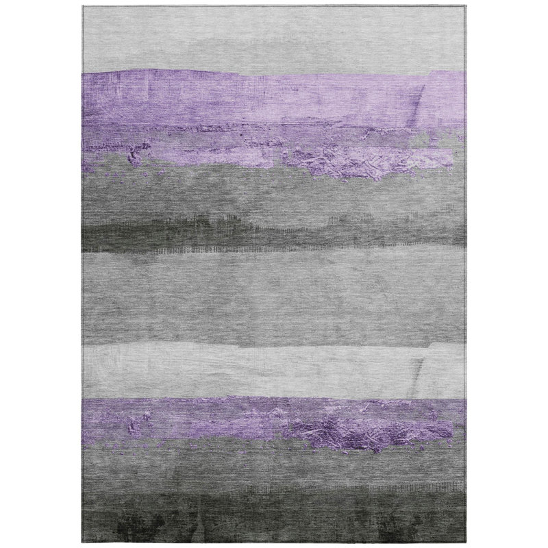 Tapis intérieur/extérieur lavable à rayures lavande et grises 90 x 150 cm