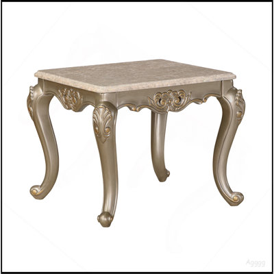 Royale Traditional Style End Table Made with Wood in Champagne Gold
