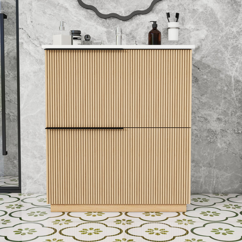 Meuble-lavabo en bois avec lavabo et tiroirs en céramique