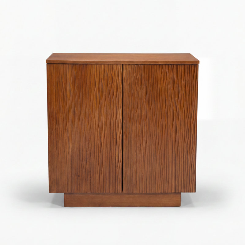 Meuble d'appoint en bois massif sculpté à la main, à 2 portes et étagères réglables, Naturel