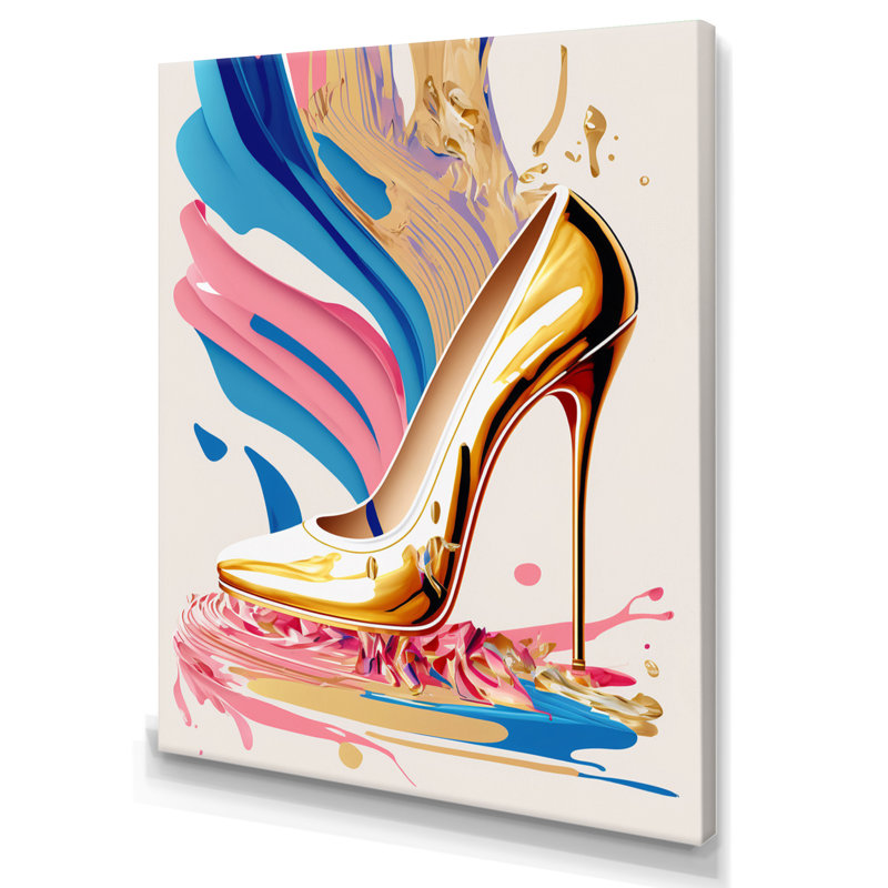 Art déco rose et bleu, chaussures à talons hauts VI - Impression sur toile, H 40 po x l 30 po x P 1,5 po, Toile tendue