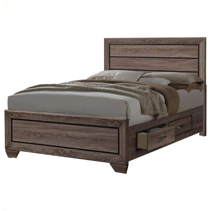 Grand lit de rangement en taupe délavé