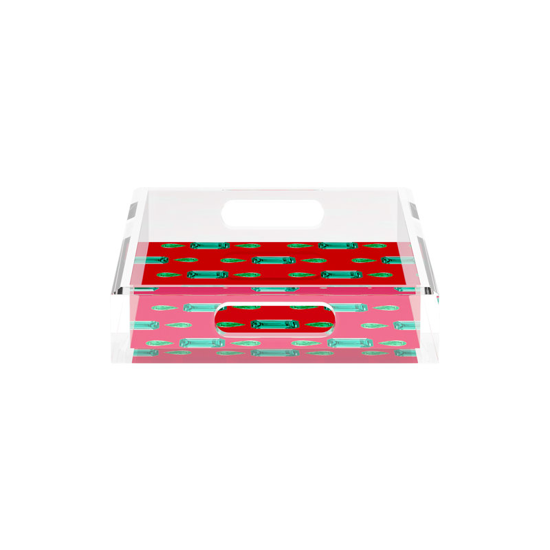 Gem Emeralds Red Acrylic Rectangle Decorative Tray, 12.5"W x 7.75"D x 2"H