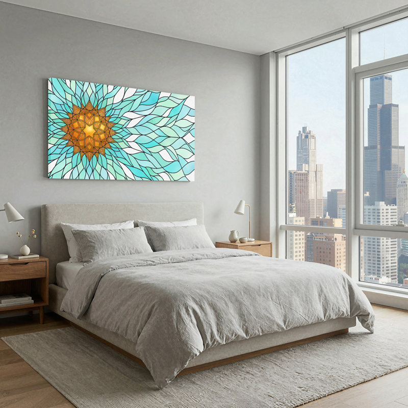 Toile vitrail doré à motif d'étoiles, L 58 po x H 28 po