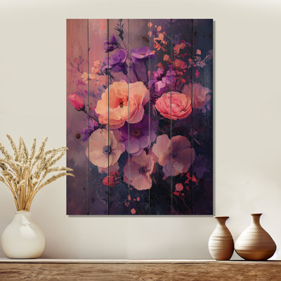Paysage de rêve en bouquets assortis mauves et roses I - impression de bois de bouquets assortis