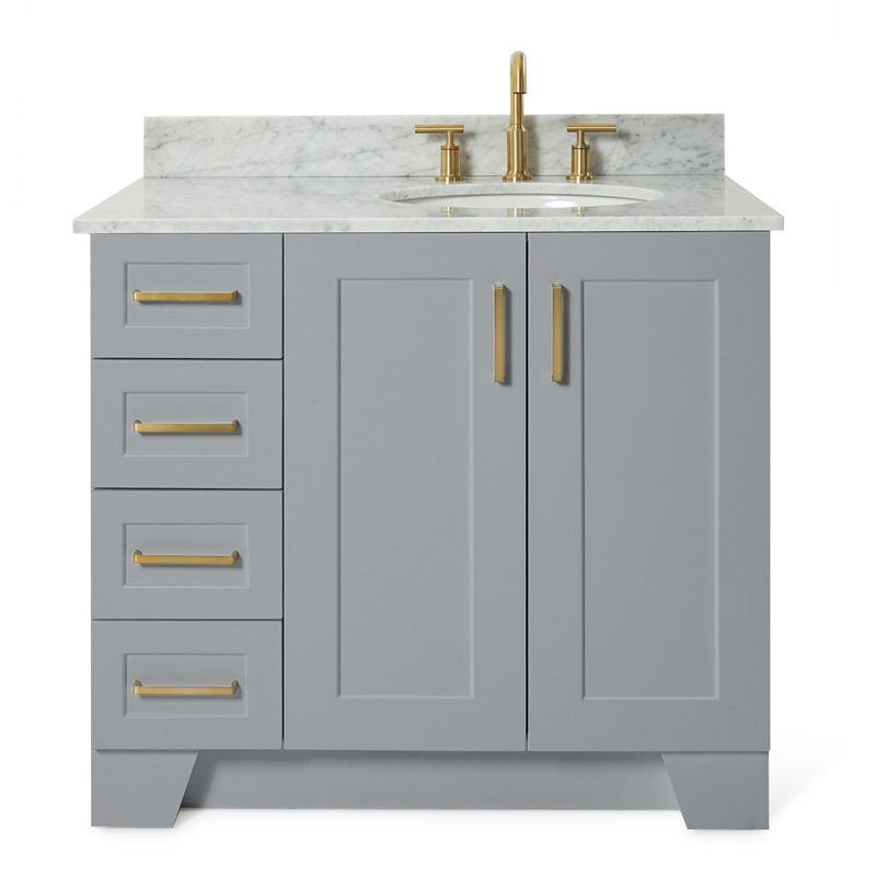 ARIEL TAYLOR 37 IN RIGHT OFFSET SINGLE OVAL SINK VANITY, Gray, Oval , Right