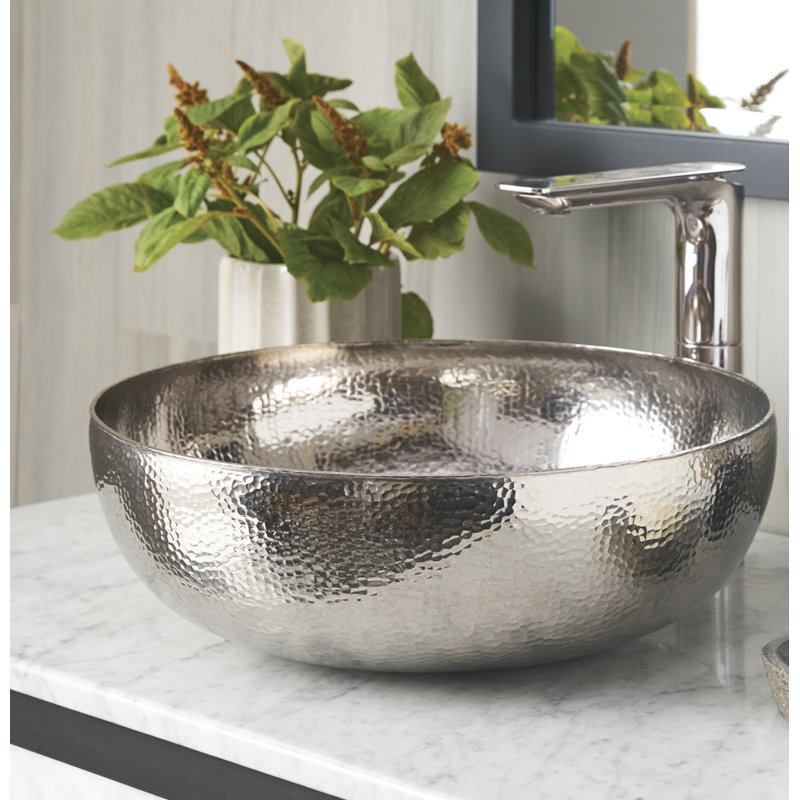 Maestro Copper Circular Vessel Bathroom Sink, Polished Nickel