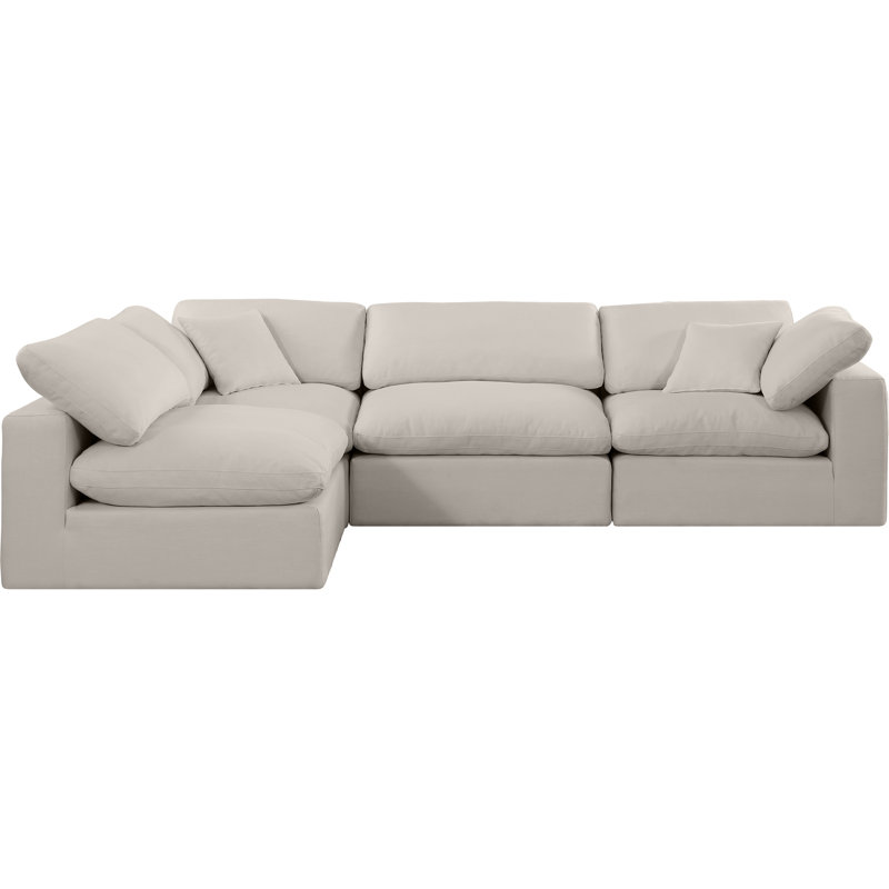 Ivola 4 - Piece Upholstered Sectional, Beige Linen Textured Fabric