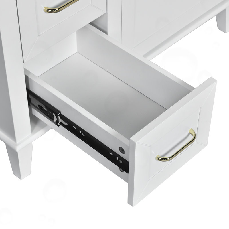 Meuble-lavabo de salle de bain avec lavabo en céramique, tablette réglable, Blanc