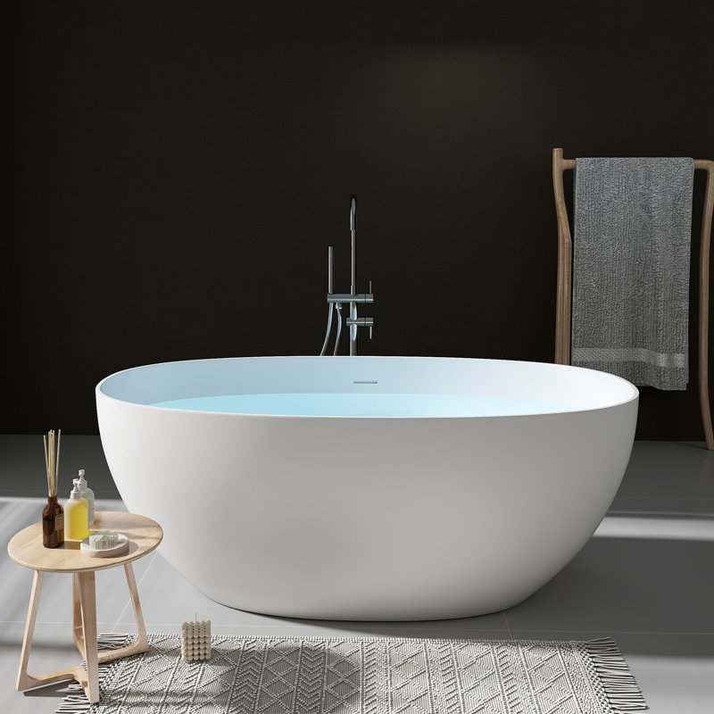 59'' X 30'' Freestanding Soaking Solid Surface Bathtub In White