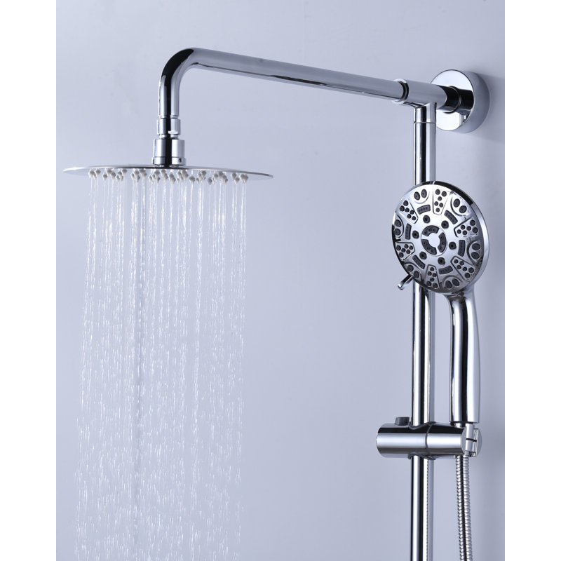7-Spray Multifunction 1.8 GPM Round Wall Bar Shower Kit With Fixed Shower Head And Hand Shower, Polished Chrome