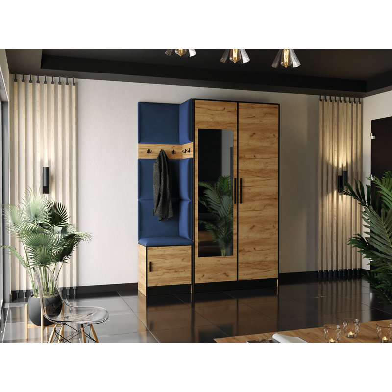 Streamline Hall Tree 53.2cm Wide with Bench, Oak/Blue