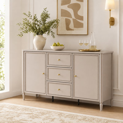59" W Large Farmhouse Sideboard Buffet Cabinet With Barn Doors And Adjustable Shelves