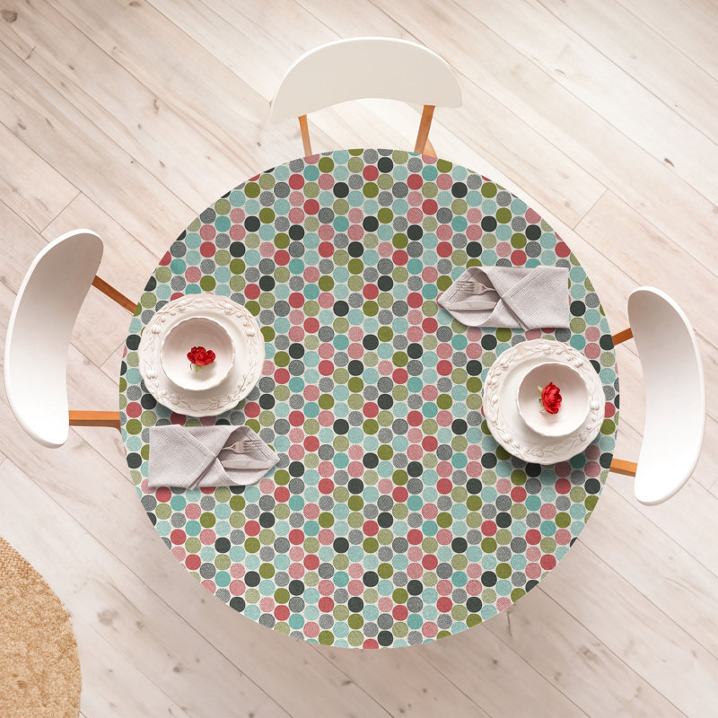 Ebern Designs Colorful Fitted Round Tablecloth Multicolor
