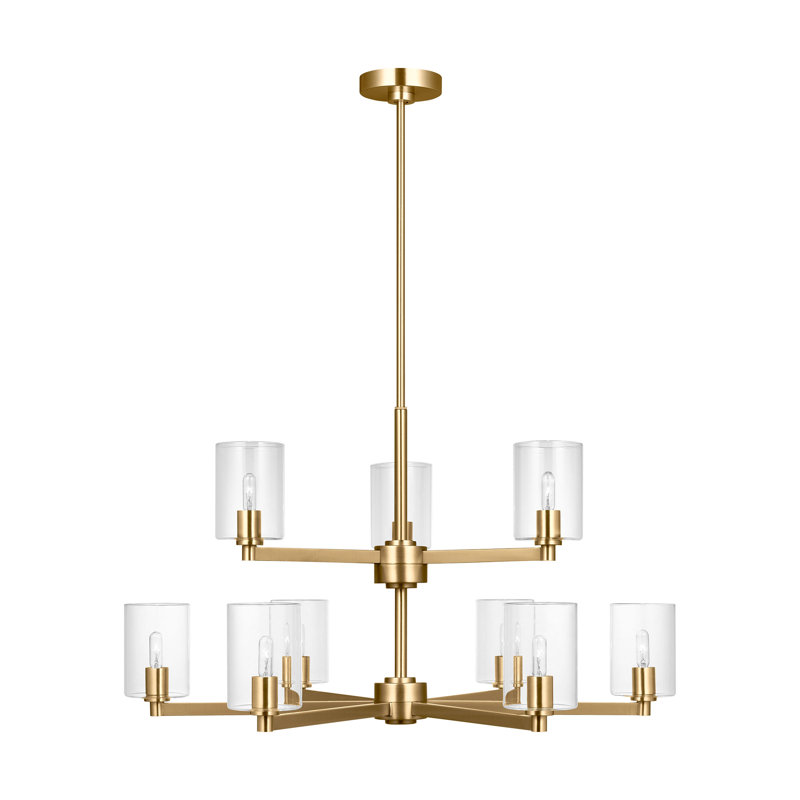 Kirkham Couey 9 Light Dining Room Chandelier With Clear Shade, Satin Brass