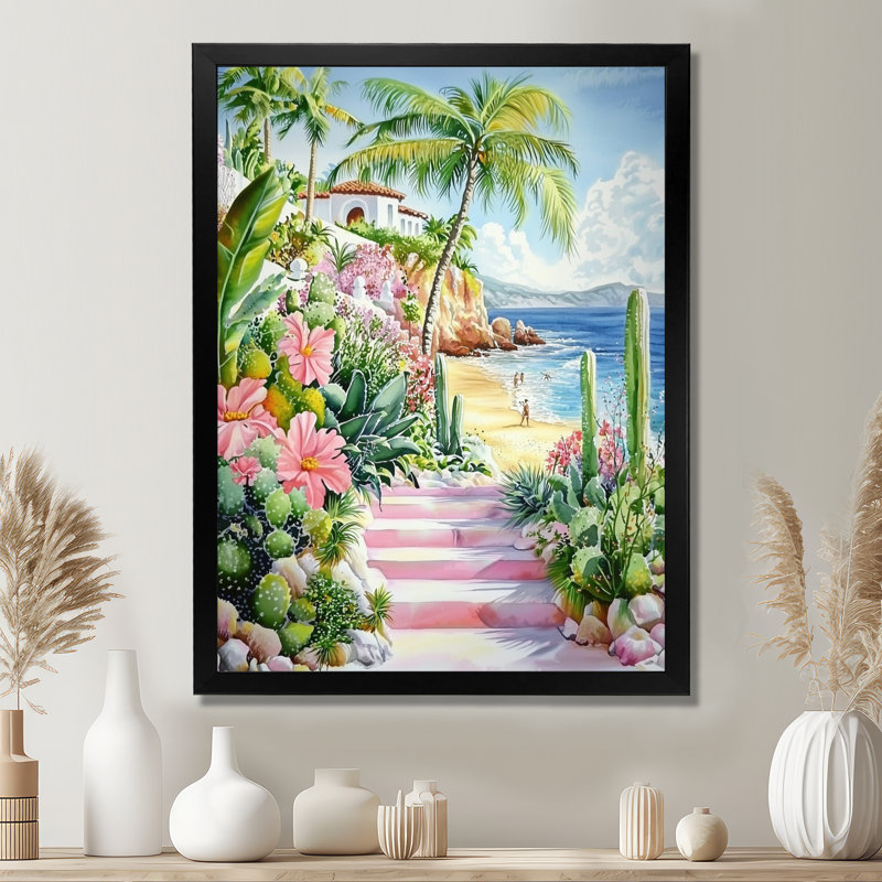 Mexican Beach Scene In Tulum II - Mexico Canvas Print, 20" H x 12" W, Single Picture Framed Print without Mat, Black