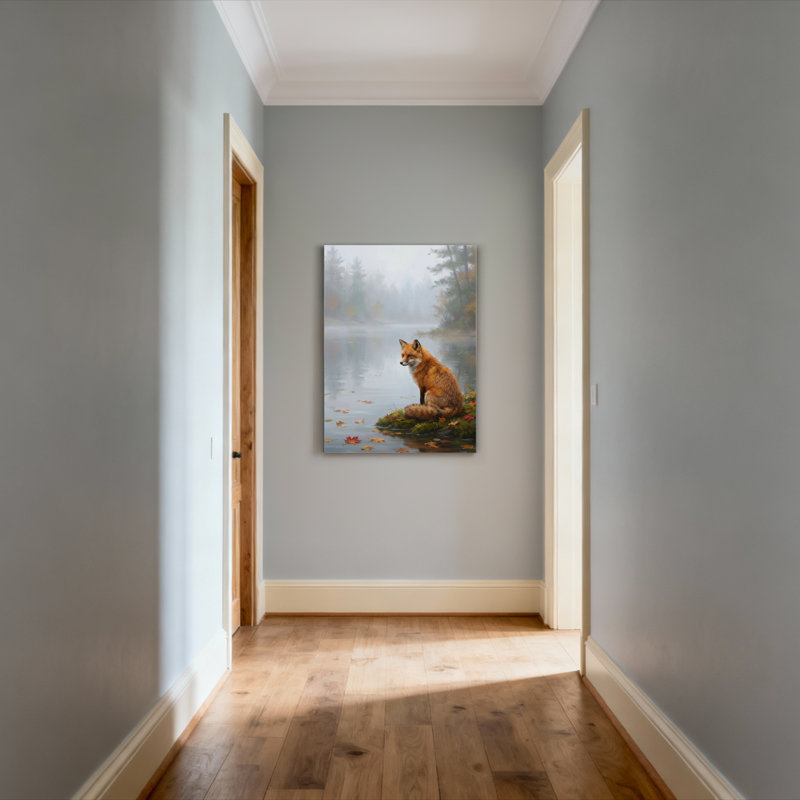 Ensemble de 1 tableau sur toile tendue représentant un renard dans un paysage d'automne, H 30 po x l 20 po