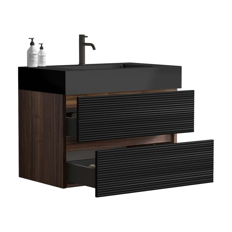 Meuble-lavabo mural Mid-Century moderne avec tiroirs, conception flottante pour des salles de bain élégantes et fonctionnelles
