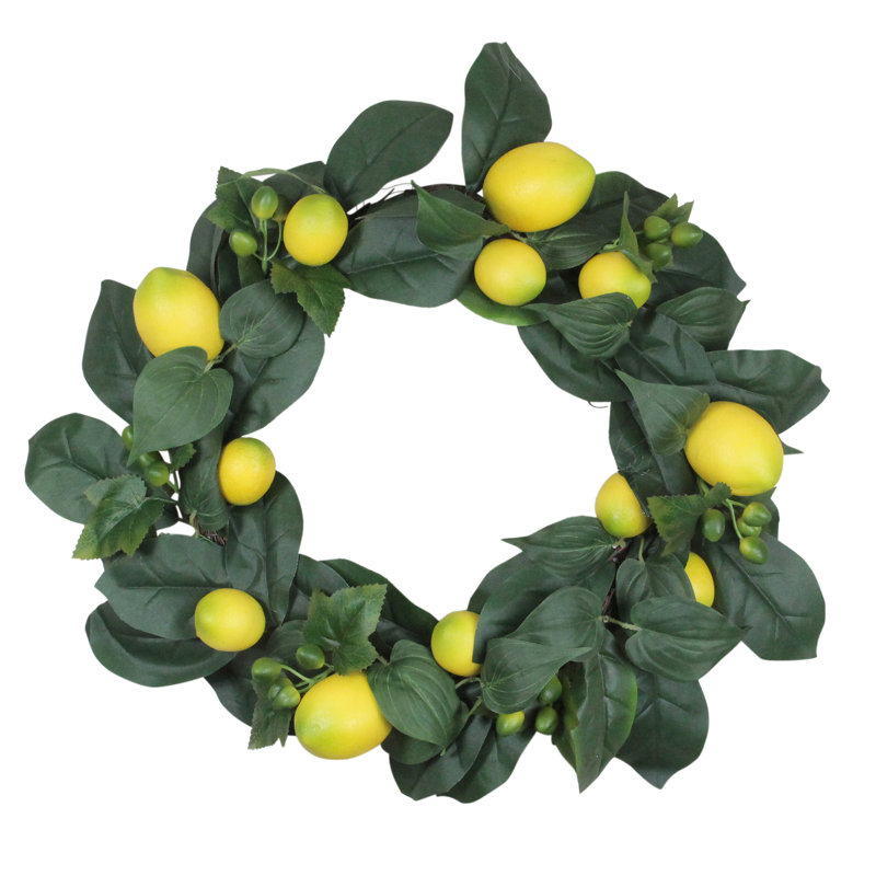 Couronne artificielle citron et feuillage jaune 22 po