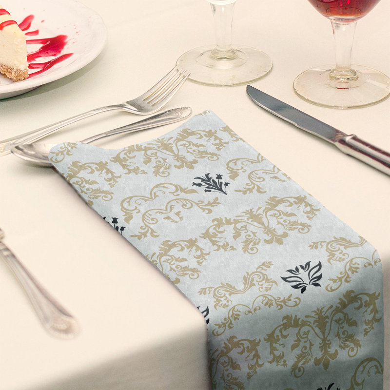 Damask Square Napkin, Old Gold/White/Black, Cotton, 10" W x 10" L