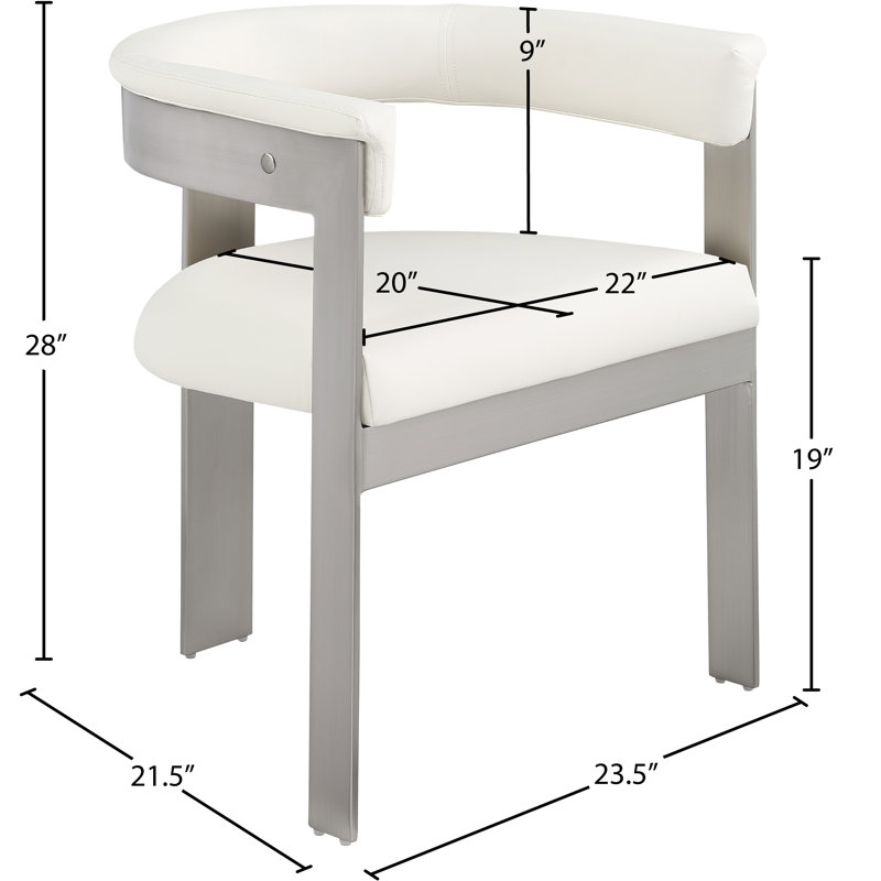 Romeo Finished Upholstered Back Arm Chair, Cream Vegan Leather, Brushed Chrome
