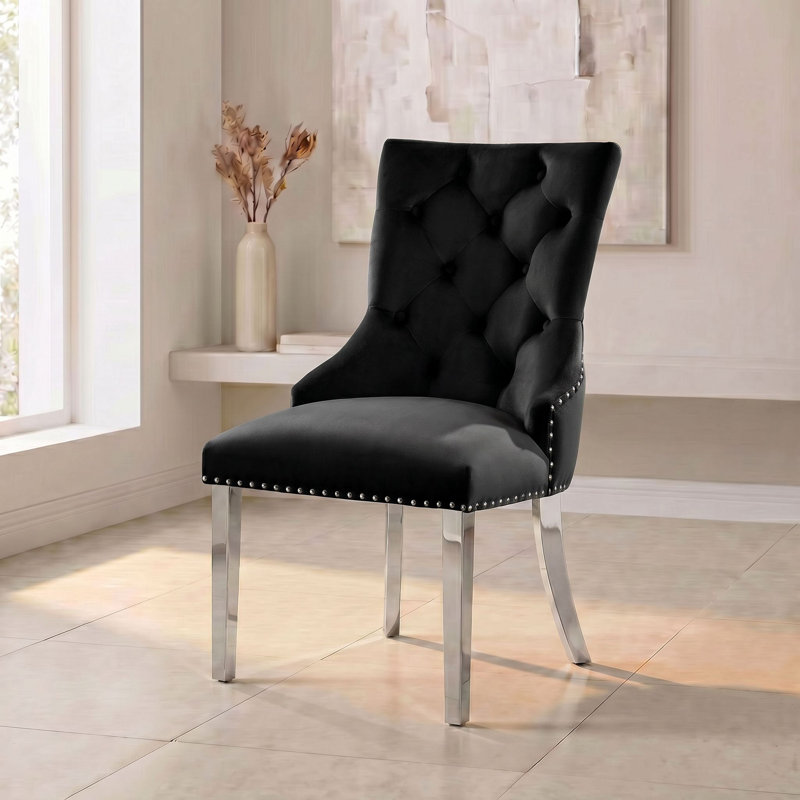 Chaises de salle à manger rembourrées Edward, Noir, Argent argent