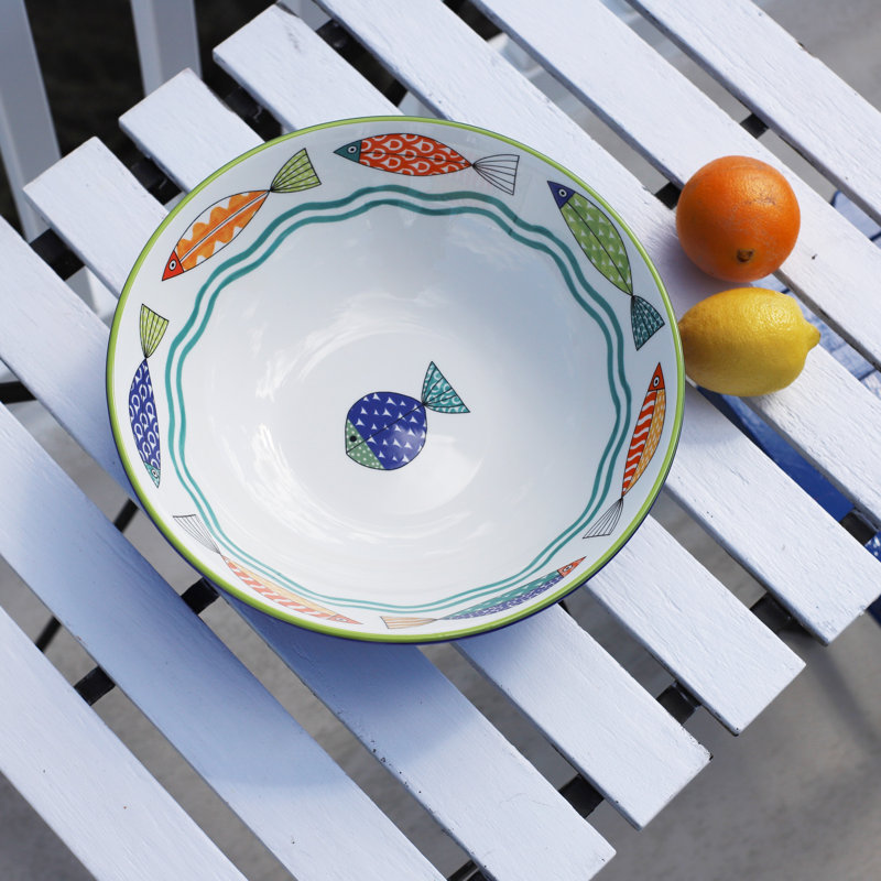 Colorful Ceramic Fish Pattern 13-Inch Serving Bowl