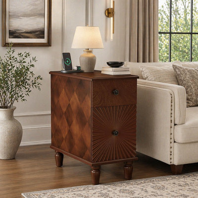 2 Drawer Modern Sofa Side Table, Narrow Side Table, Slim Nightstand For Living Room, Bedroom