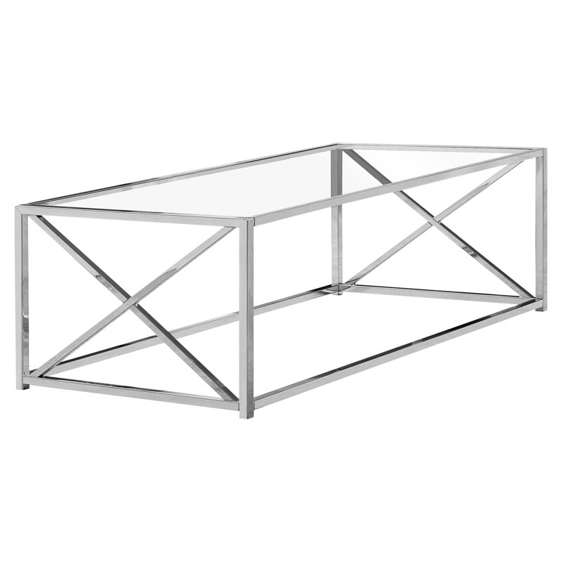 Table basse rectangulaire en verre trempé avec pieds en métal pour n'importe quelle pièce Table spacieuse: plateau et base transparents