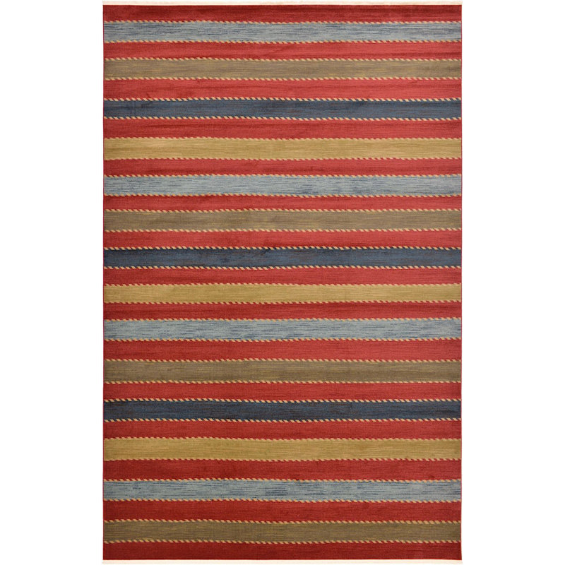 Tapis à motif rayé rouge Frederica, Rectangle 3 pi 3 po x 5 pi 3 po
