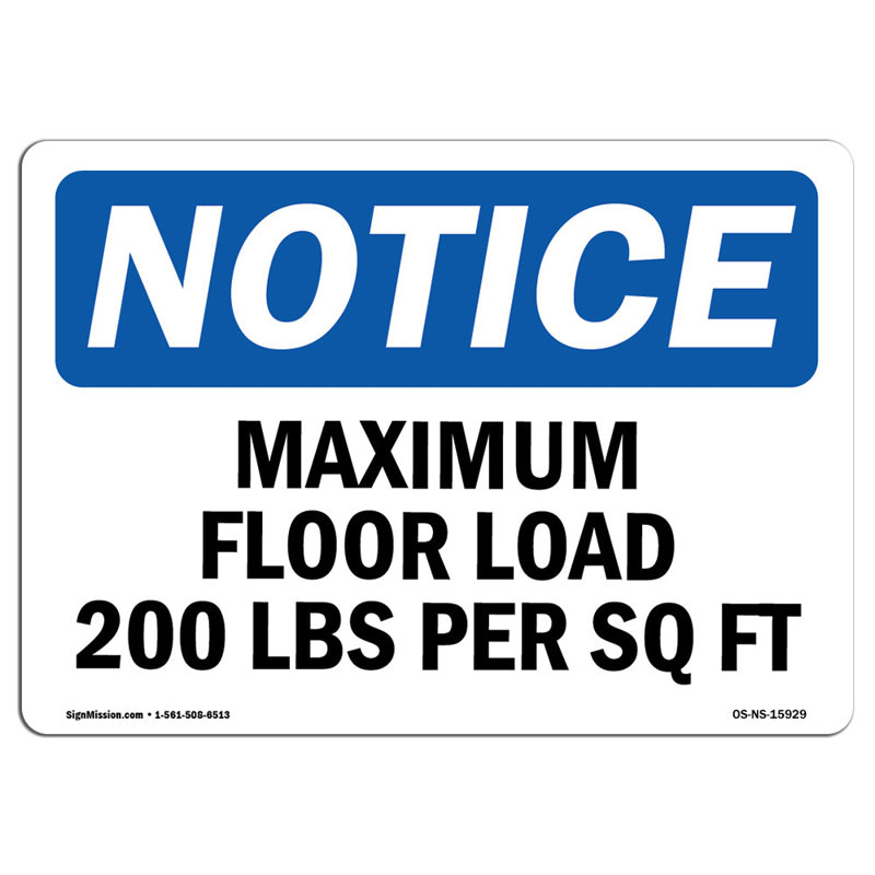 Maximum Floor Loading 200 Lbs Per Sq Ft Sign