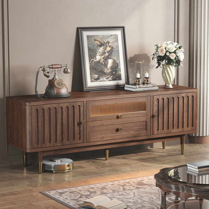 Maggie For 72 Inch Tvs, 63'' Entertainment Center With Storage And Drawer, Led Lighting Charging Station And Arched Design, Mid Century Modern Maggies For Living Room