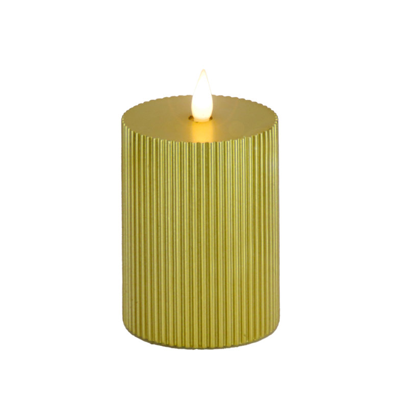 Unscented Flameless Candle, 5" H x 3" W x 3" D, Gold