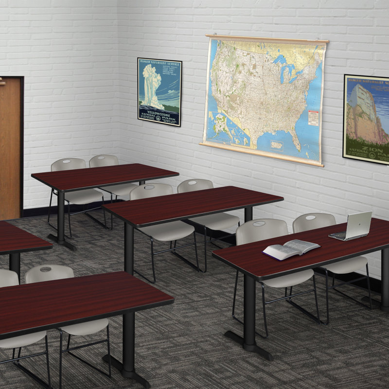 Neyland Cain T-Base training table and 2 Zeng stackable chairs, Gris, L 48 po x P 24 po, Acajou