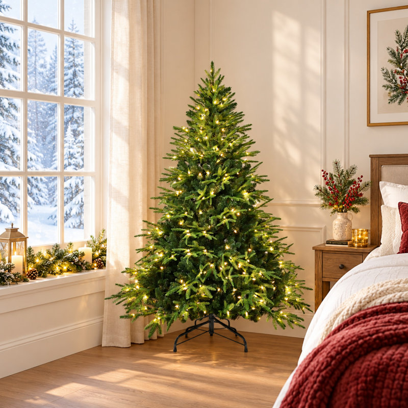 Sapin de Noël pré-illuminé de 1,20 m avec 150 lumières blanc chaud et 856 branches d'extrémité, 4'
