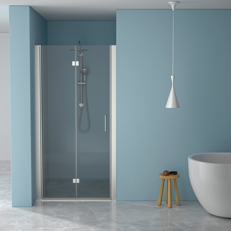 Porte de douche pliante sans cadre avec verre trempé, Chrome chrome