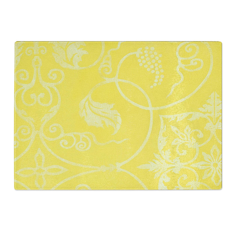 Tempered Glass Yellow Floral Design by Taguchi Tomoki Chopping Board, 39 cm W x 28.5 cm L