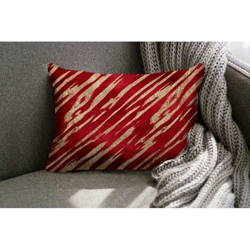 Coussin lombaire intérieur / extérieur abstrait Sana, Rouge/doré
