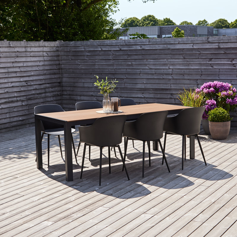 Morganti 6 - Person Patio Dining Set with Rectangular Table, Black, Teak