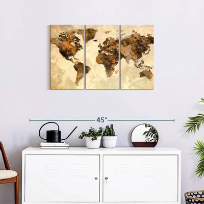 Ensemble de carte du monde rustique sur toile 3 pièces