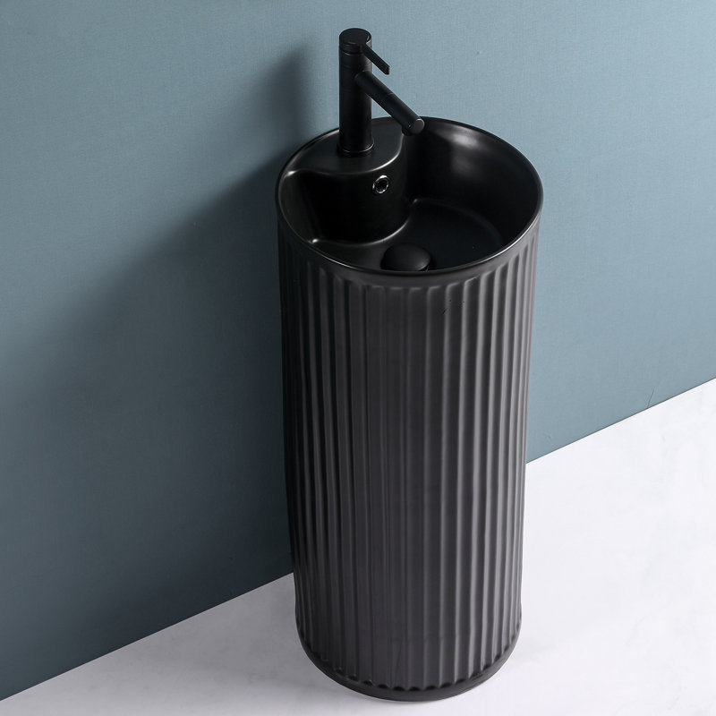 Lavabo de salle de bain encastré à cuve simple en céramique 14,2 po avec lavabo sur pied en céramique et robinet encastré Paklorde
