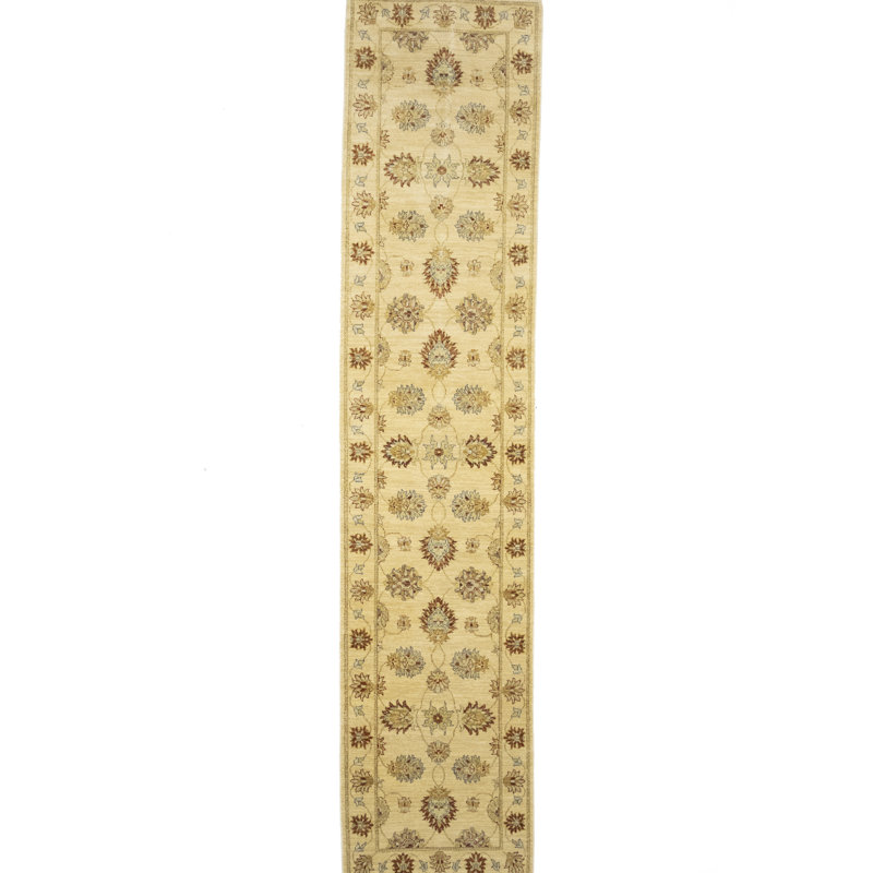 Tapis de couloir oriental beige fait à la main 3 x 12 pi Peshawar