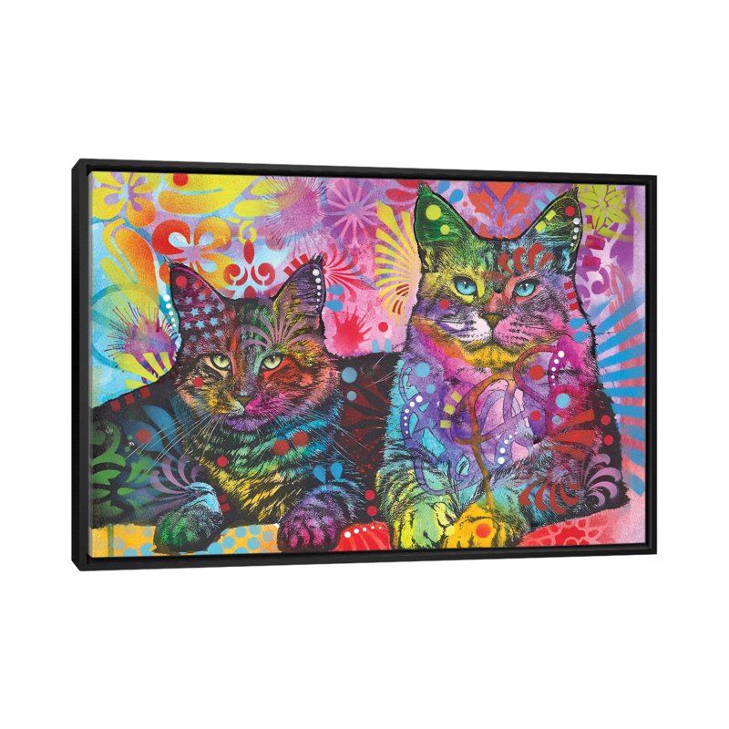 «2 Cats», impression sur toile, H 18 po x l 26 po x P 1,5 po, Toile avec cadre noir